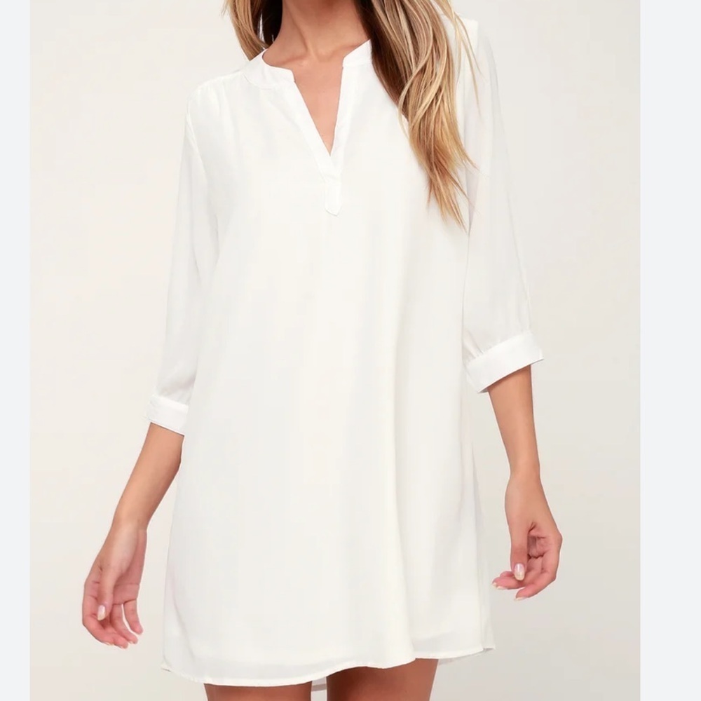 Anthropology Pleione White High Line White Shift Dress or Long Top Sz S Women